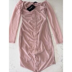 PrettyLittleThing 8 Dusty Rose mesh ruched bardot bodycon dress new Off Shoulder